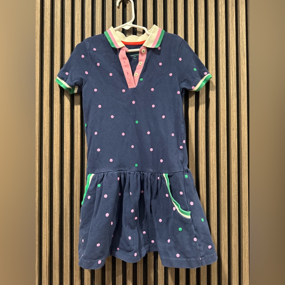 Mini Boden Navy Knit polo Dress with Pink Trim size 6-7